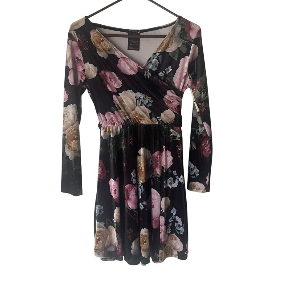 Xtraordinary Big Girls Size 16 Velvet Black Floral‎ Wrap Party Long Sleeve Dress